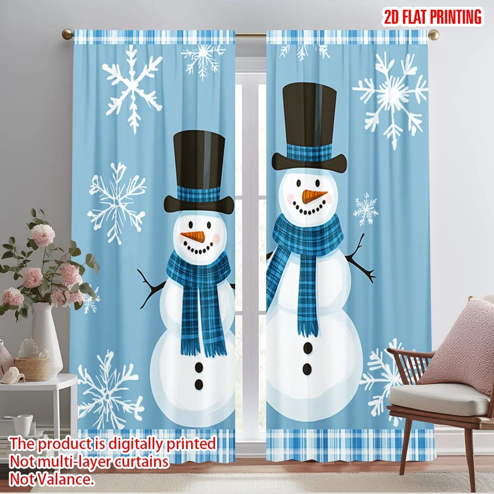 

2pcs,2D plane printing Popular Curtain Panels Cute Snowman Duo Winter Snow (3) Versatile 100% Polyester (without rod)