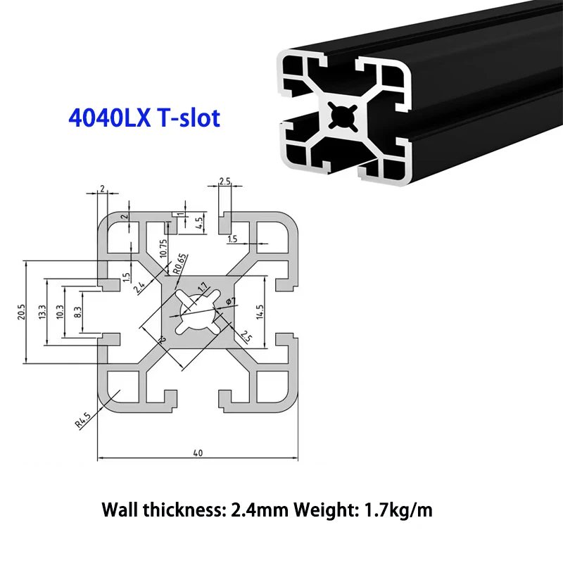 1 ST T-Slot Aluminium Profiel 2020 2020N2 2020R 2040 2060 3030 3030N2 3030R 3060 4040 4040R N2 EU Standaard Zwart Anodische Oxidatie