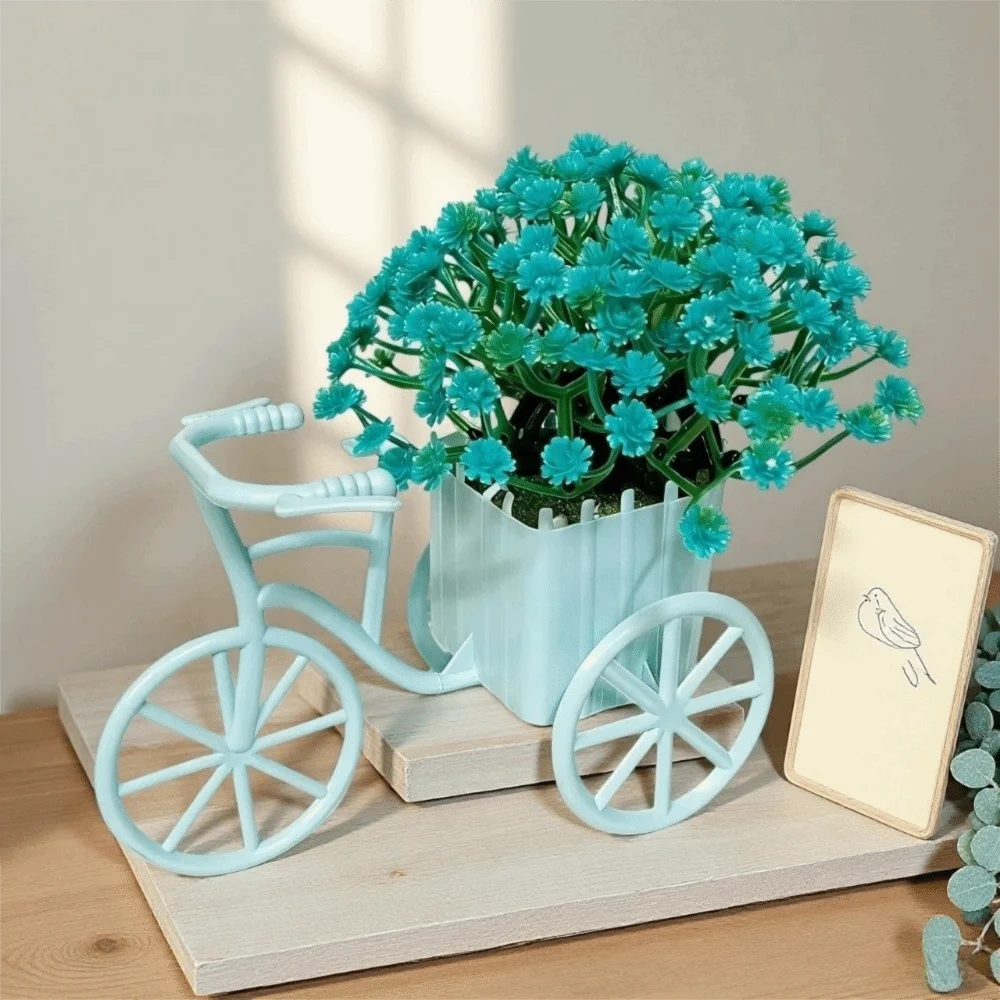Country tyle Mini Bicycle Ornaments Miniature Garden Tricycle Models Artificial Potted Bonsai Decoration Artificial Green Plants