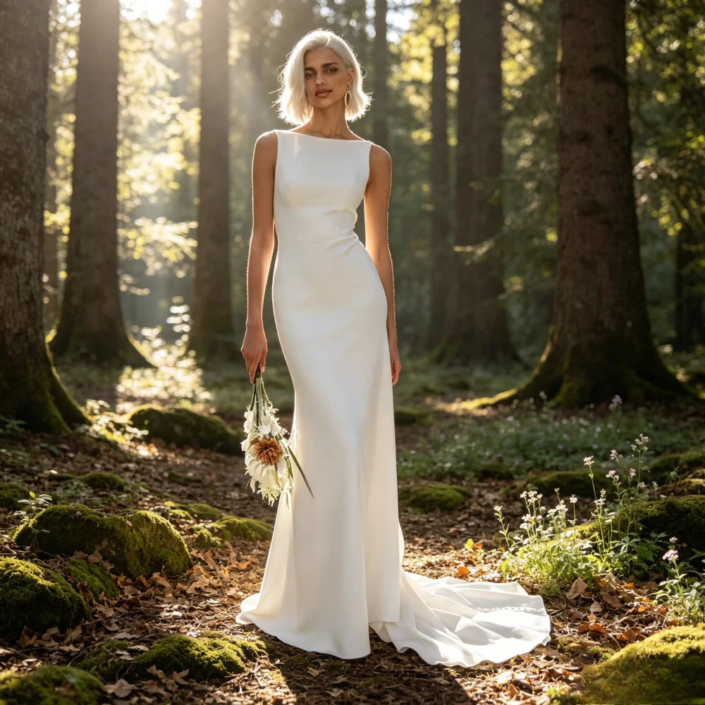 Customized Summer Satin Fishtail Wedding Dresses 2026 New Sleeveless U-shaped Backless Slim Fit and Slim Trailing Bridal Gown
