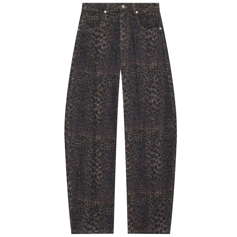 HXAO Baggy-Hose mit Tiermuster, Damenjeans, Herbst 2026, Vintage, hohe Taille, lockere, weite Beine, Denim-Fasshose, Streetwear-Hose – Detail 4
