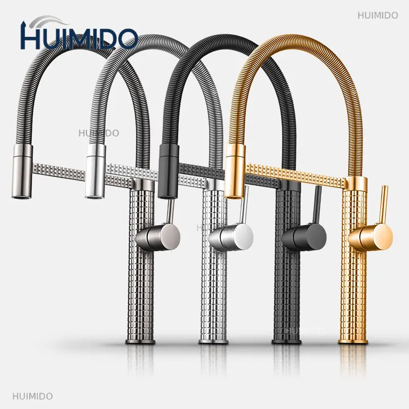 Luxury Kitchen Faucet Gold Brass Faucet for Kitchen Sink Rotatable Drop Down Spring Hot and Cold Water Mixers Tap Accessories