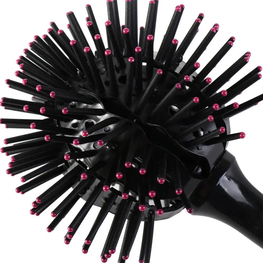 

Plastic 3D Round Hair Brushes Comb Heat Resistant Spherical 360 Degree Ball Hairbrush Pink Anti-Static Round Curly Hair Comb