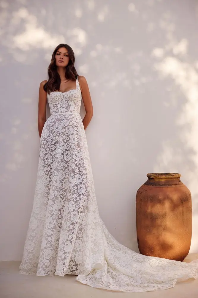 Vestido De novia De encaje completo con tirantes anchos, moderno, hecho A medida, Formal, 2024