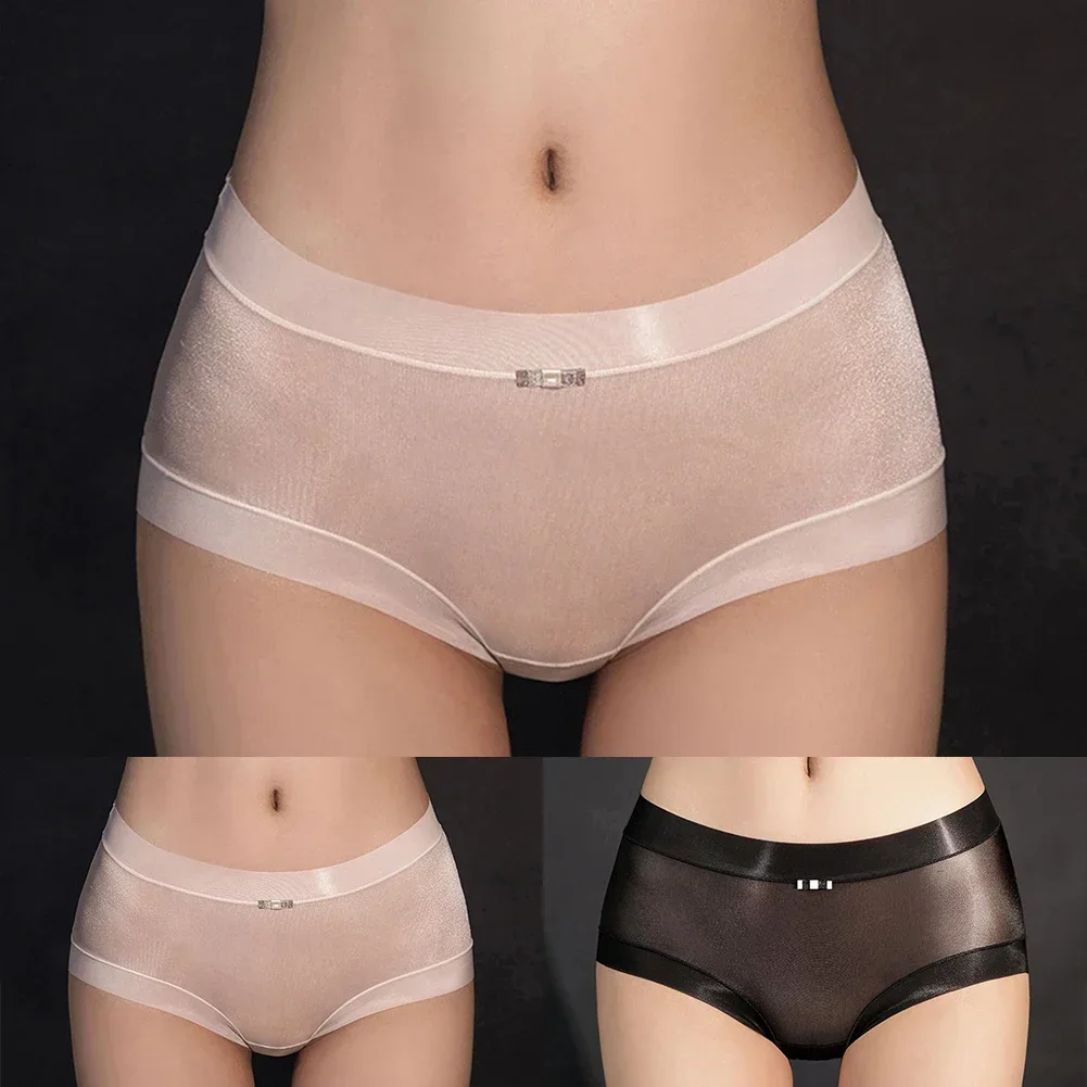 Womens Sexy Thin Transparent Shiny Seamless Briefs High-Elastic Briefs Lightweight Low Waisted Breathable Female Briefs Shorts