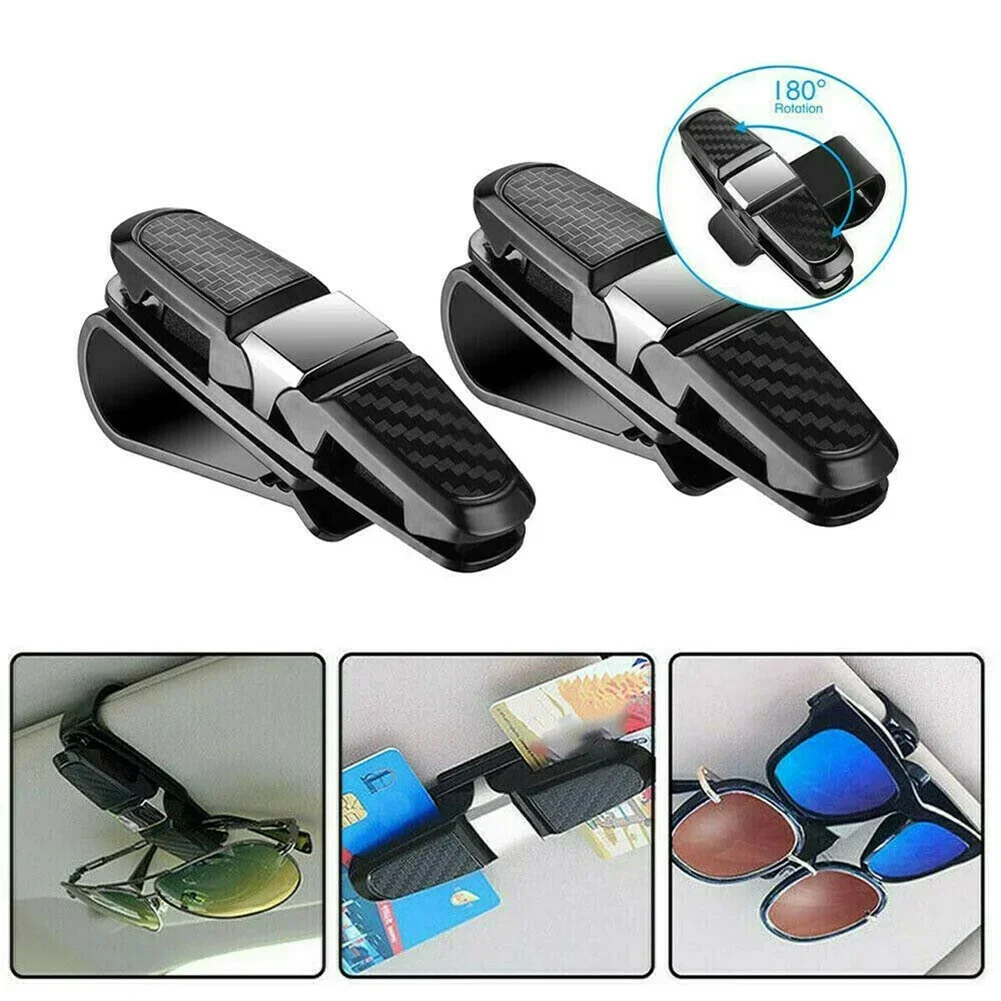 Car Sunglasses Clip Holder 10x3.5x4.2cm Car Accessories Sun Visor Clip 2pcs ABS Black Card Ticket Holder Practical Brand New