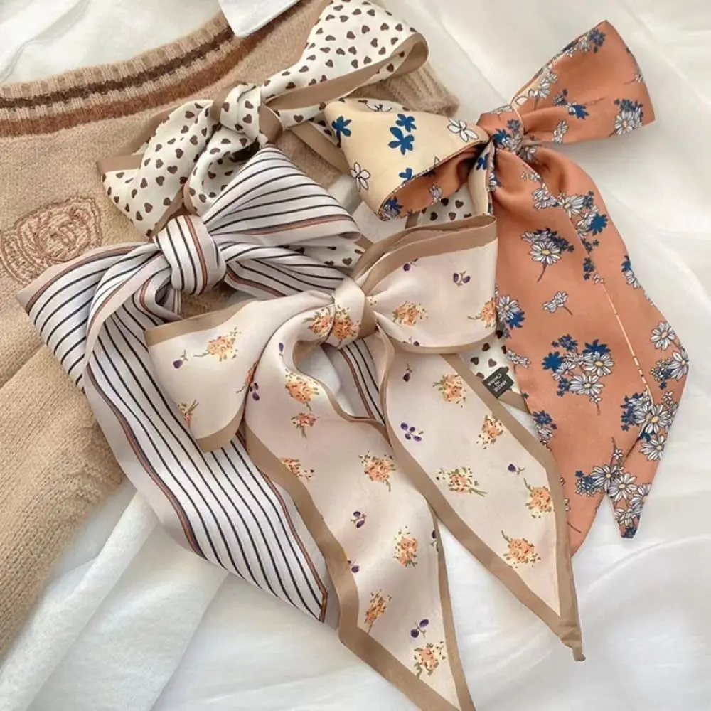 1/4pcs Fashion Silk Feel Skinny Silk Scarf Foulard Ribbon Scarves Hair Accessories Bag Wrist Bandana Floral Scarf Women Spring