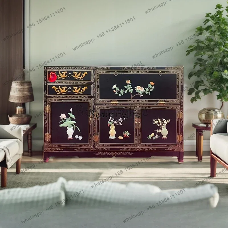 

D06*Light Luxury Solid Wood Sideboard Jade Carving Portrait of a Lady Living Room Lobby Entrance Cabinet
