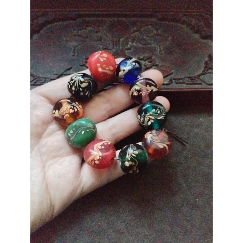 Antique Aged Patinaed , String , Accessory , Multicolored Tail Glass Flat Beads
