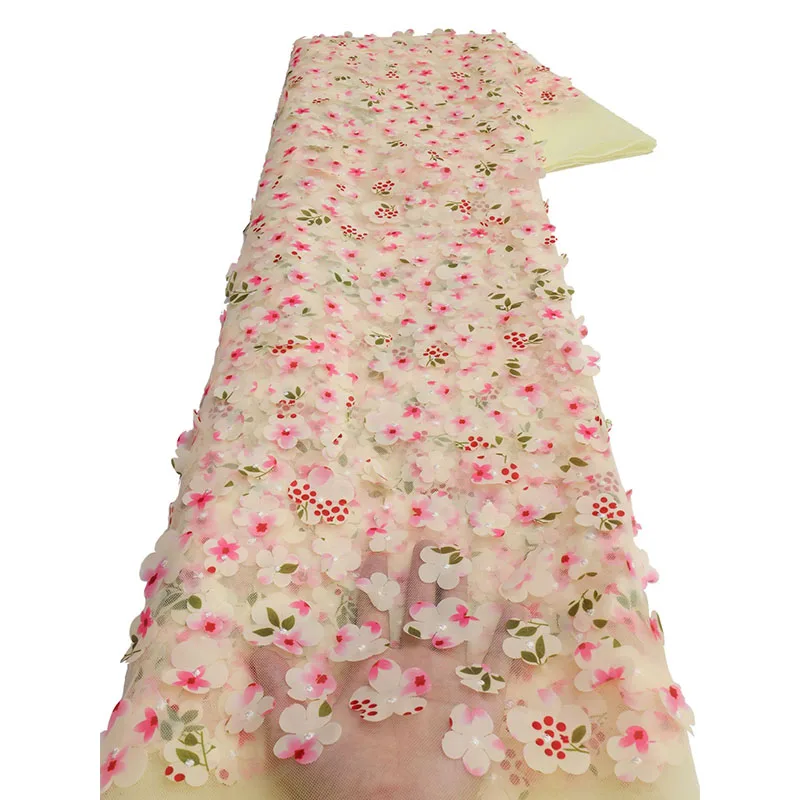 New Colorful 3D Floral Tulle Lace Fabric Wedding Dress Fashion Women's Dress Stage Clothing Designer Fabric