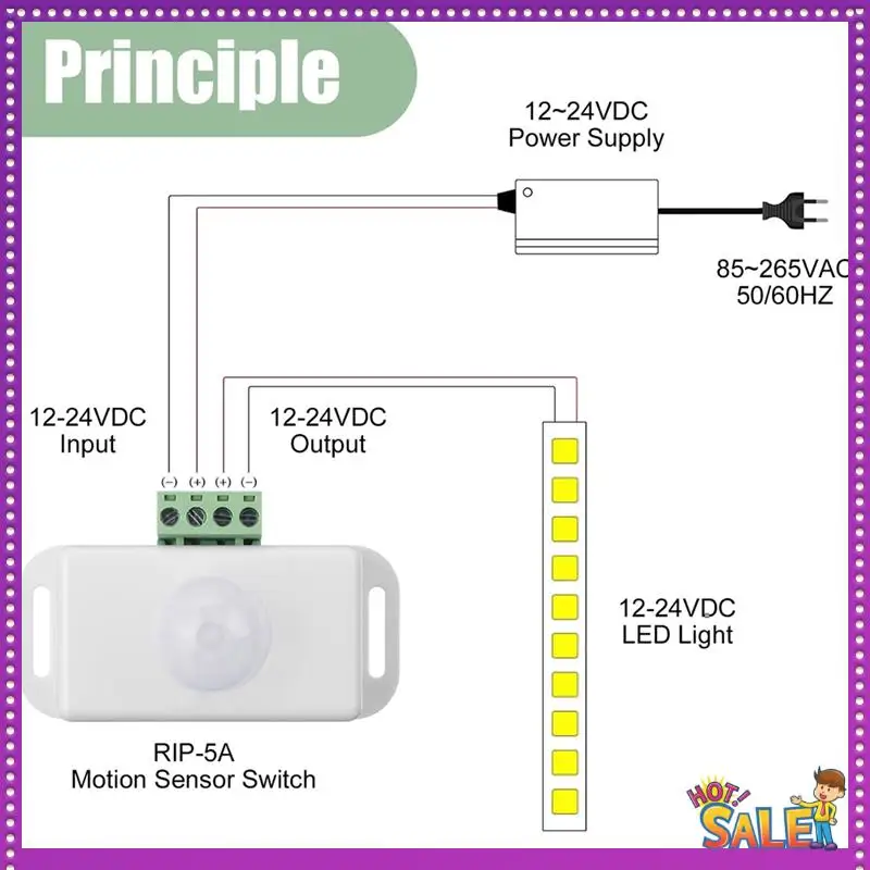 AA87 6 Pack 12V 24V PIR Sensor LED Motion Sensor Motion Detector Light Switch Body Infrared Sensing Motion Timing Function