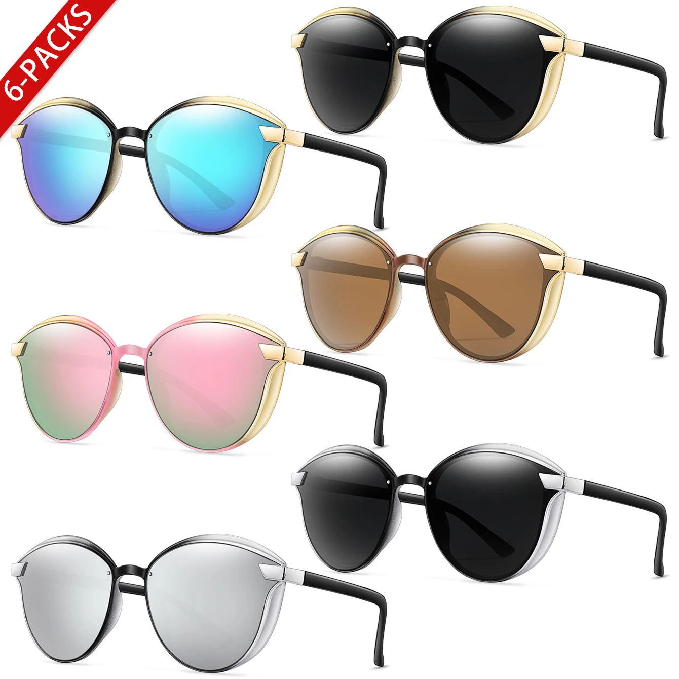 6 Pairs Fashion Sunglasses Plastic Light Classic Oval Eyewear for Women and Men for Outdoor Cycling,Travel, Beach, Vacation