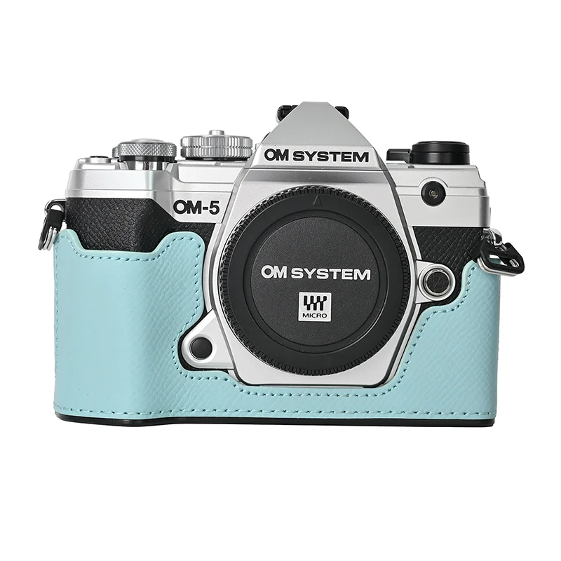 Handmade Genuine Leather Half Camera Case with Alloy Base Plate for Olympus OM-5 OM5 Bottom Opening Version