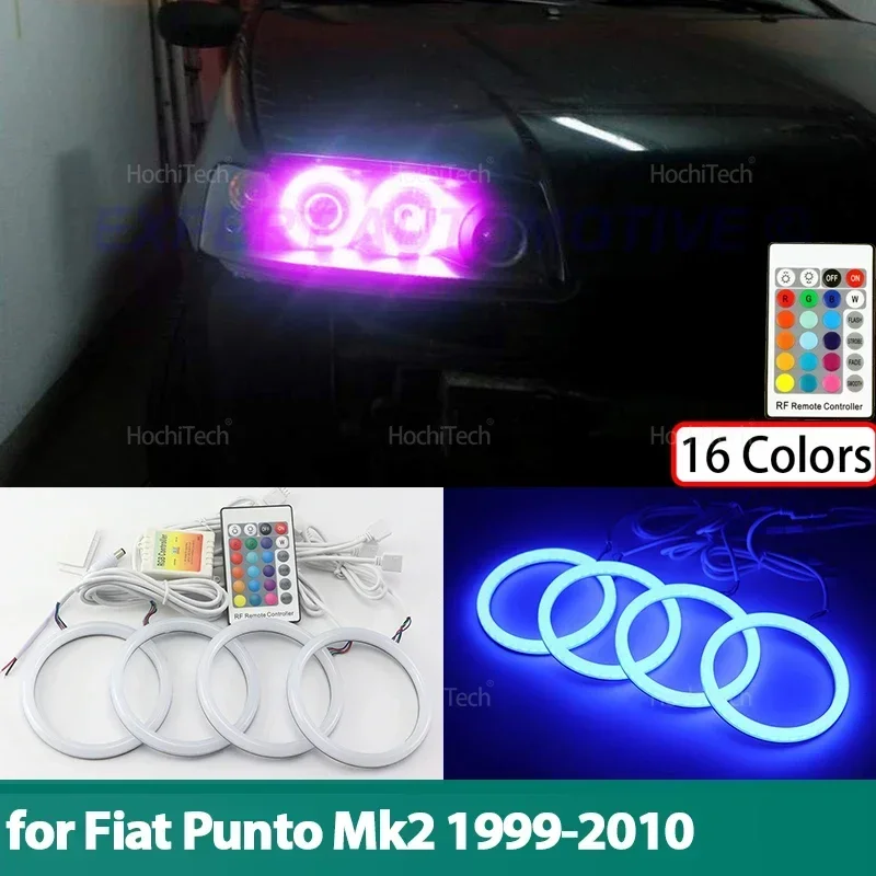 

16 цветов, супер яркий RGB хлопковый светильник, светодиодный комплект «ангельские глазки», кольцо с дистанционным управлением для Fiat PUNTO MK2 1999-2010, автомобильные аксессуары