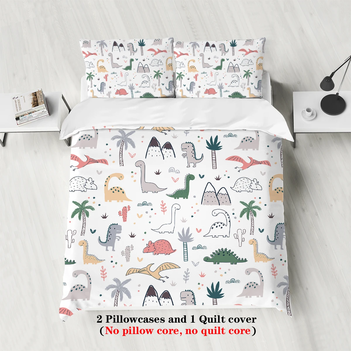 3pcs cartoon dinosaur pattern printed bedding set, suitable for boy's bedroom, queen, king, twin bed,1*duvet cover+2*pillowcase