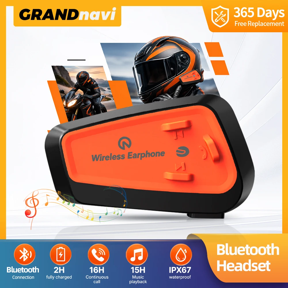 Motorcycle Helmet Bluetooth Headset IPX67 Waterproof Noise Reduction Small and Exquisite Integrating All Major Functions