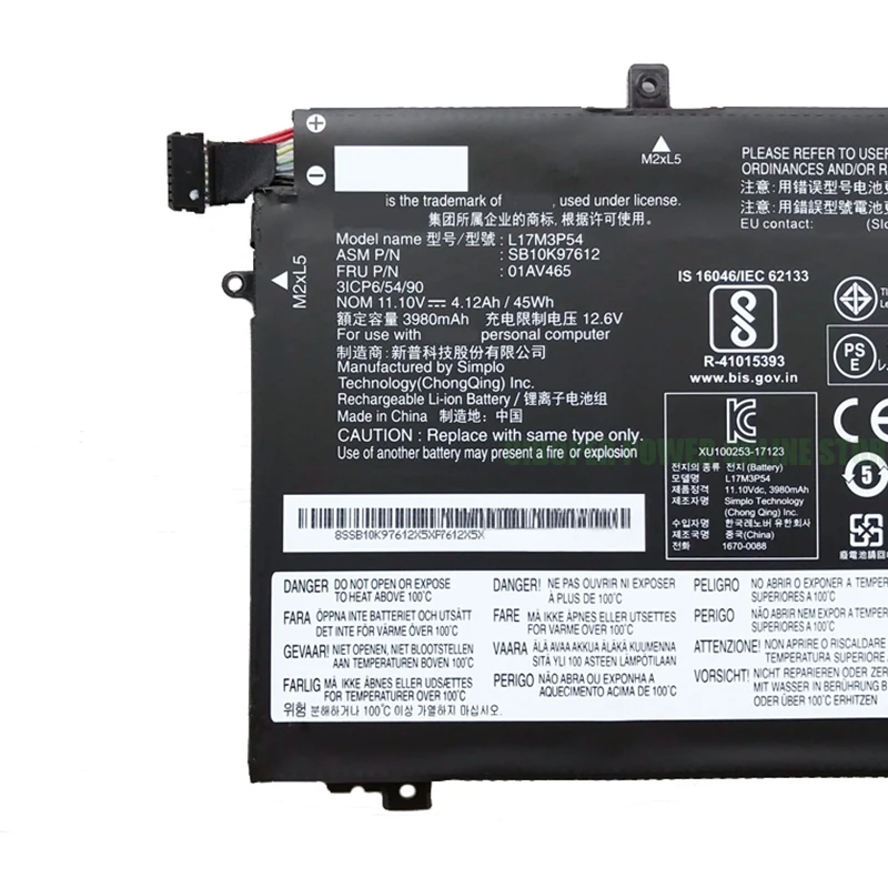 Imagem -02 - Bateria Genuína Nova L17m3p54 11.1v 45wh 3980mah L17m3p53 L17c3p52 L17l3p52 do Portátil para o Caderno da Série Thinkpad L480 L580