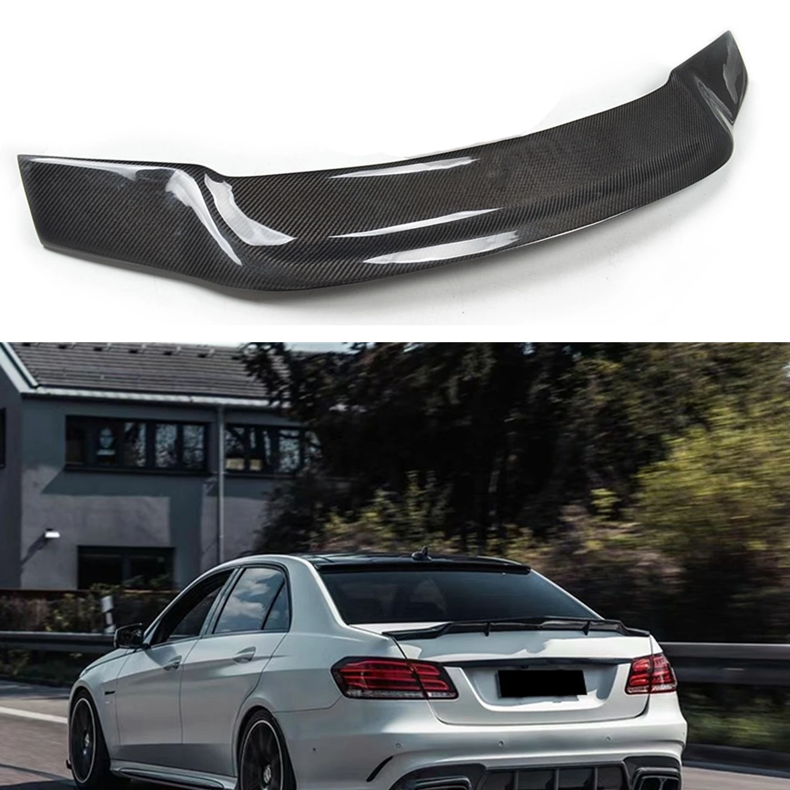 

New！ For Mercedes-Benz W212 E-Class E300 E350 E550 E63 AMG 4 Door Sedan 2010-2016 Carbon Fiber R Style Trunk Rear Spoiler Wing L