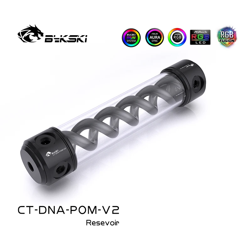 Bykski Length 190/ 260mm 50mm Diameter Reservoir POM+Acrylic Double Helix T-Virus Cylindrical Water-Cooled Tank CT-DNA-POM-V2
