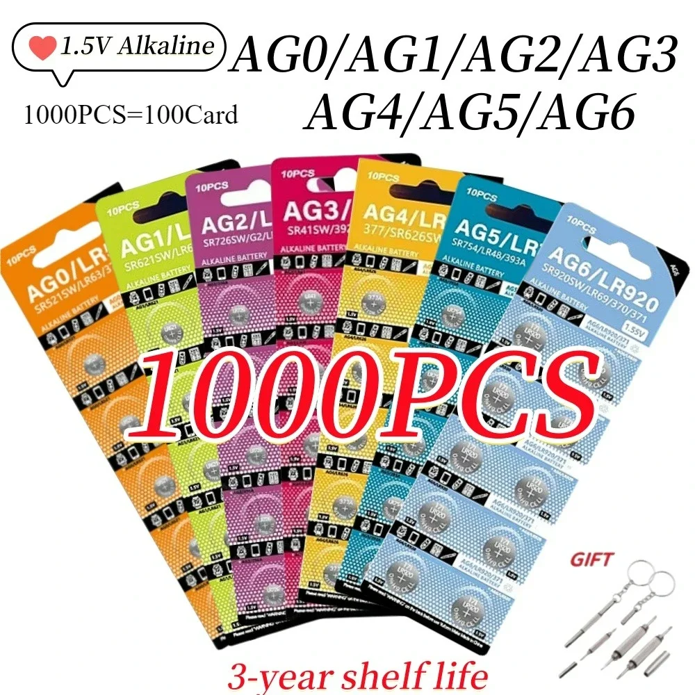 

1000 шт. аккумулятор AG0 AG1 AG2 AG3 AG4 AG5 AG6 Cell Coin LR41 377 364 371 SR621SW литиевая батарея для часов электронные игрушки