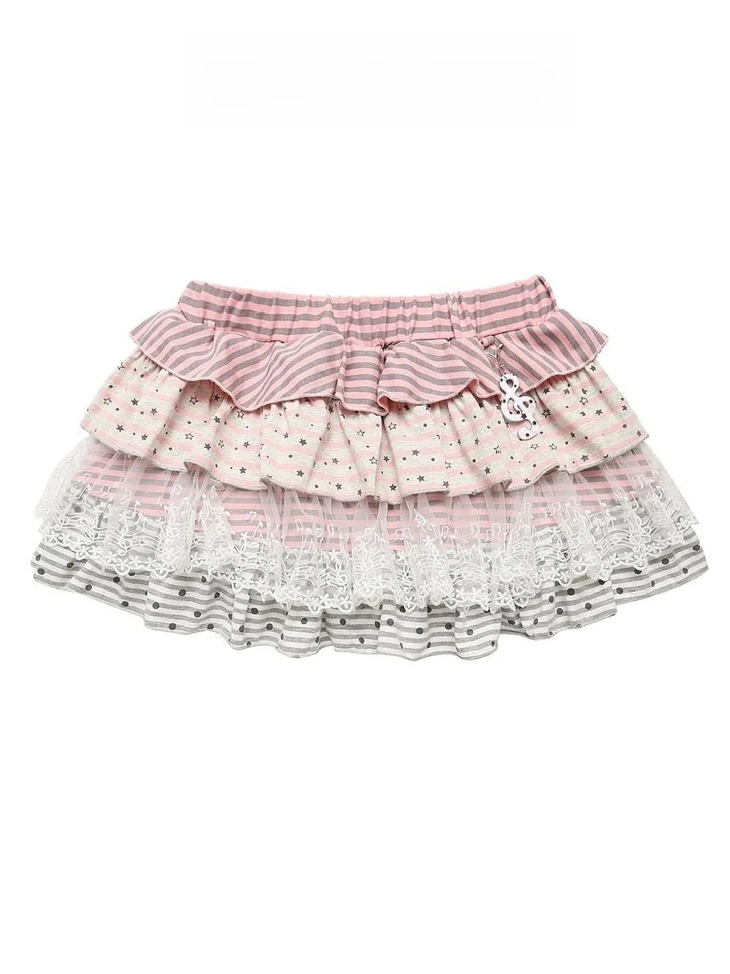 Pink Lace Trim Polka Dot Striped Half Skirt Women's Summer Lightweight Puffy Short Cake Skirt Commute Retro Breathable Skin-F...