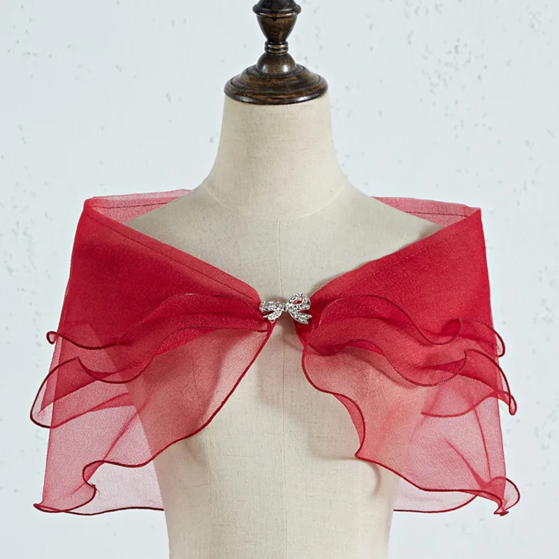 1PC Tule Kanten Sjaal Kant Korte Mouw Bolero Bruids Bruiloft Cape Elegante Avondjurk Sjaal Party Sjaal Banket Jurk Mantel