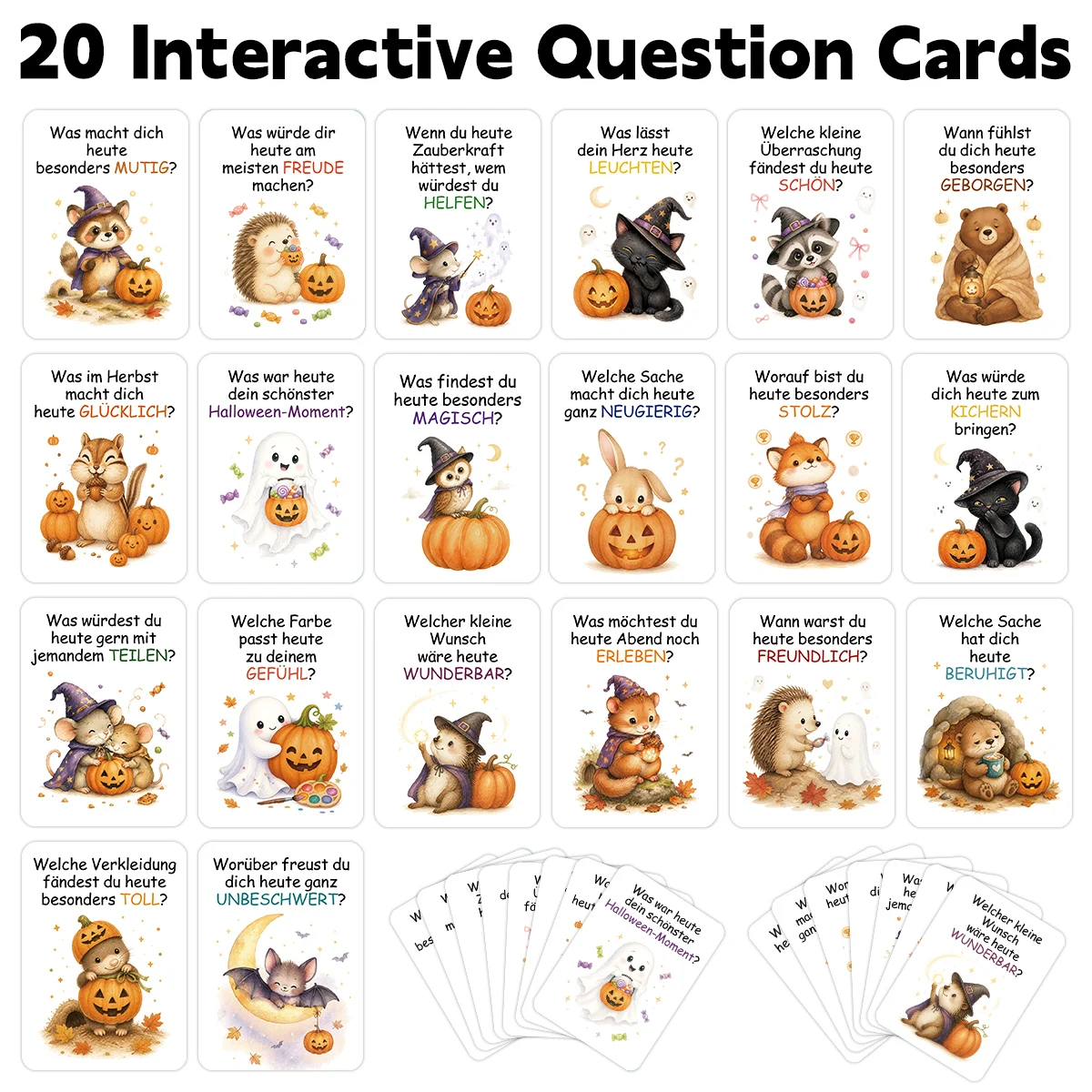 20pcs German Halloween Interactive Question Conversation Card,For Halloween Family Bonding&Party Communication,Festive Note Card
