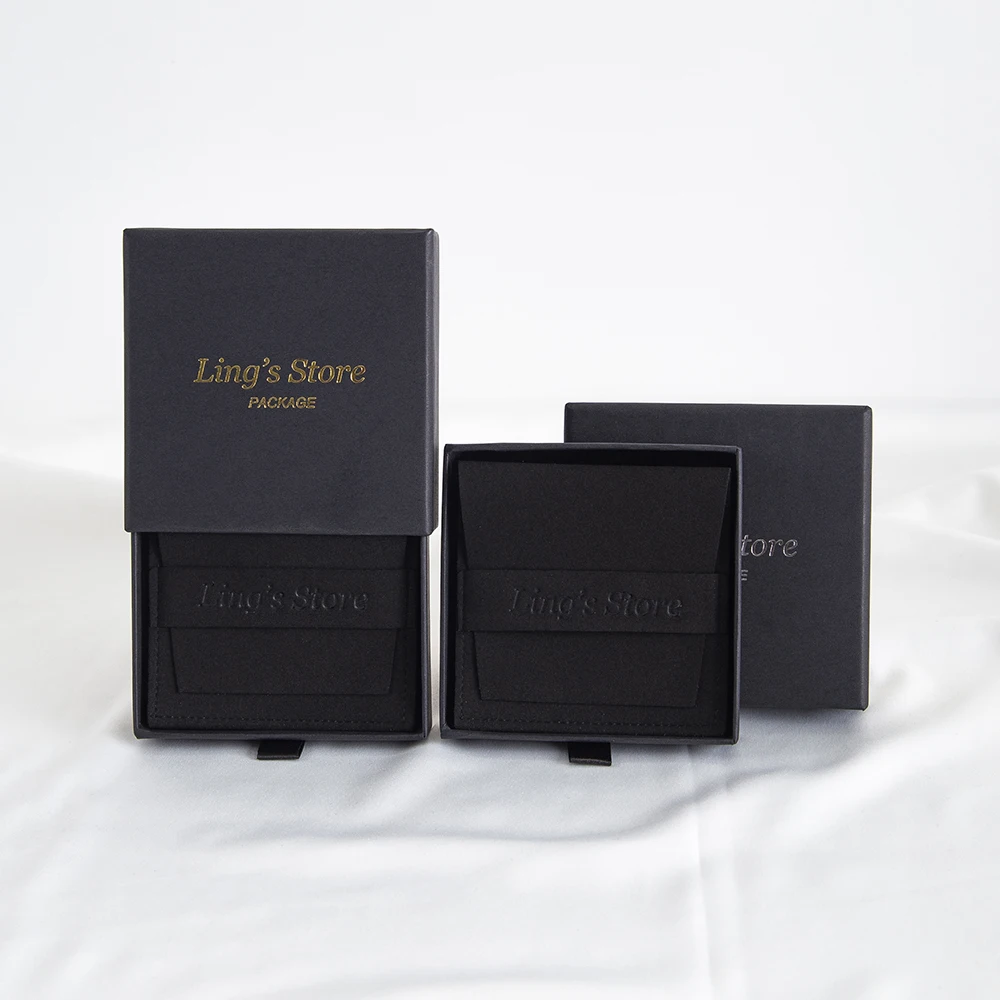 100Pcs Lovely Custom Logo Black Mini Drawer Boxes with 8x8cm Black Microfiber Packaging Bags Earring Wedding Gifts Storage Sack