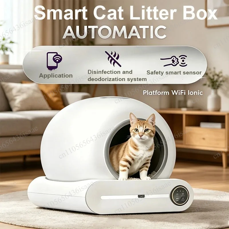 65L Smart Self-Cleaning Cat Litter Box App Control Ionic Deodorizer Waste Tray