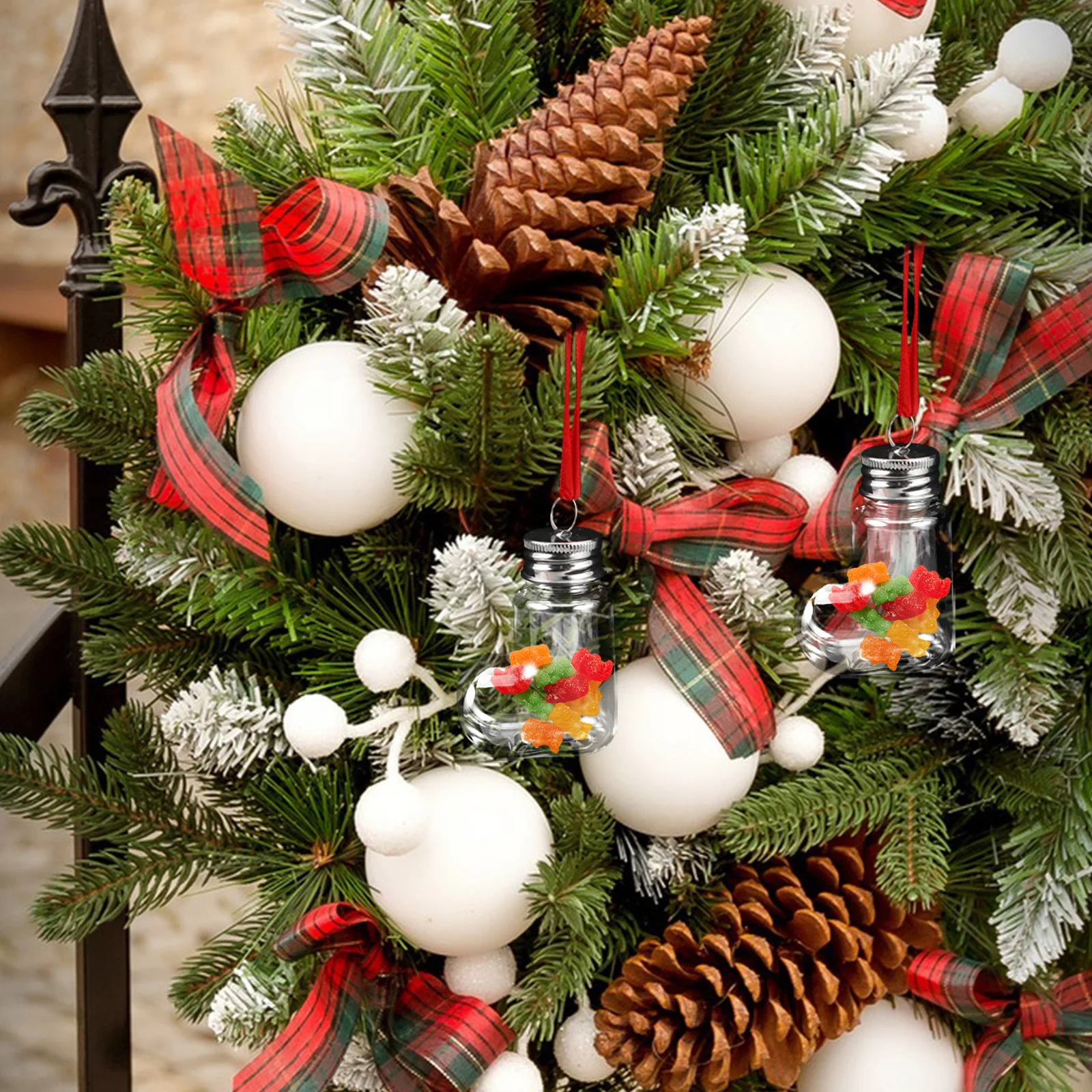 

14Pcs Transparent Candy Bottles 50Ml Clear Plastic Fillable Ornaments Sock Shape Screw Cap Hanging Christmas Tree Decorations