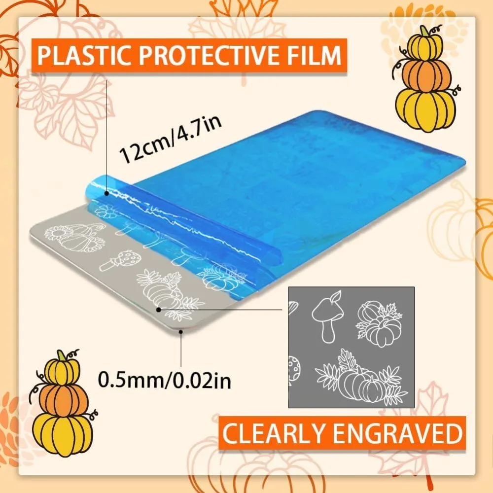 Fall Thanksgiving Nail Stamp Plates 5PCS Pumpkin Maple Nail Art Plate for Autumn Thanksgiving Day Design - 4.7x2.4 inches