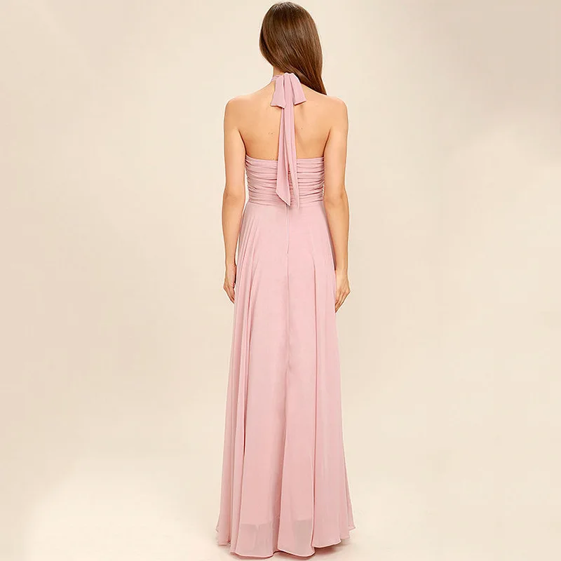 Abito lungo da donna sexy in chiffon con scollo all'americana increspato De Formales Sukienki Wizytowe Madre De La Novia Abiti da sposa