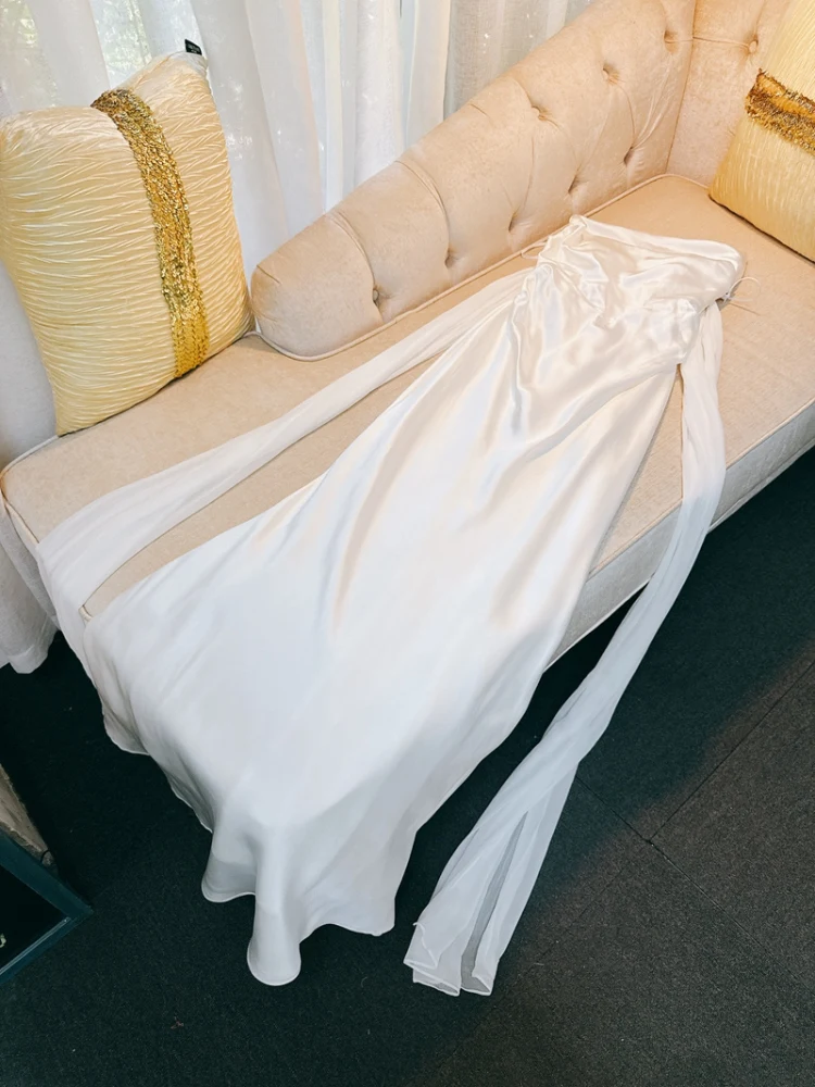 Bruids ochtendgewaad verlovingsceremonie witte vakantie Dr Sa Neline A-lijn jurk zomer hoge taille zacht satijn instapper