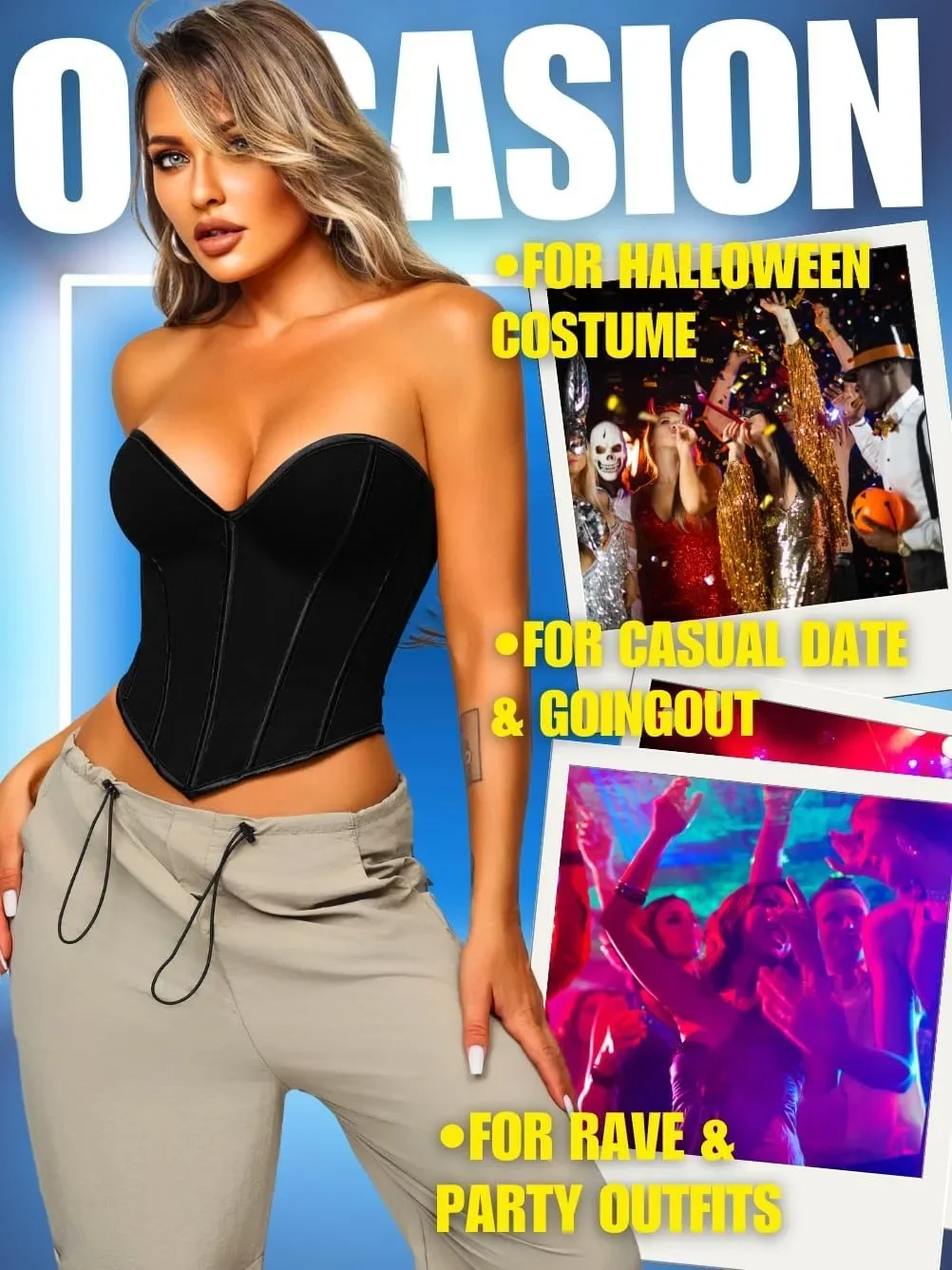 Corsetto overbust disossato con lacci a cuore da donna Top a tubo senza spalline Bustier Lingerie Shapewear Top Abiti da concerto sexy Esci