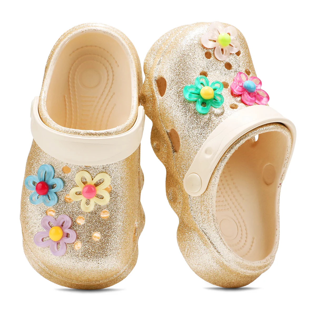 Kids' Glitter Clog, Lightweight EVA Garden Shoes, Waterproof Non-Slip Sandals, Comfortable Slip-On Shoes for Indoor Outdoor 1214