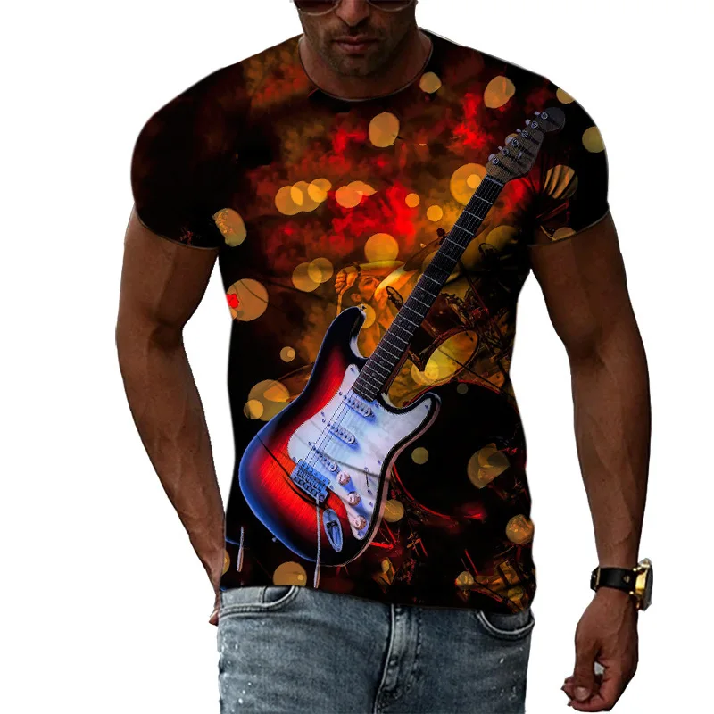 Fashion Graphic T Shirts Guitar Pattern 3D Print New Men Woman Short Sleeves T-Shirt Streetwear Harajuku Kids Tops Tees Clothing