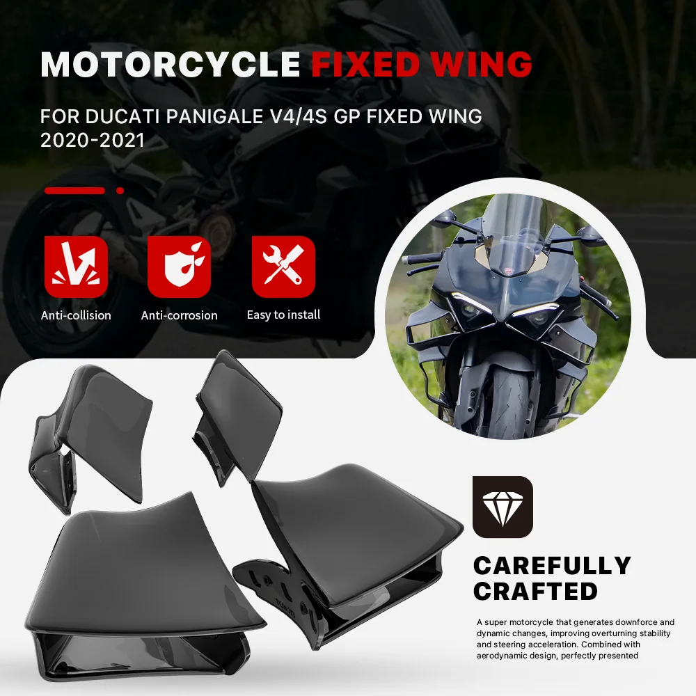 

For DUCATI PANIGALE V4 V4S GP 2020 20214PCS Black Carbon Paint Motorcycle Fixed Wing Spoiler Aerodynamic Winglets Fairing