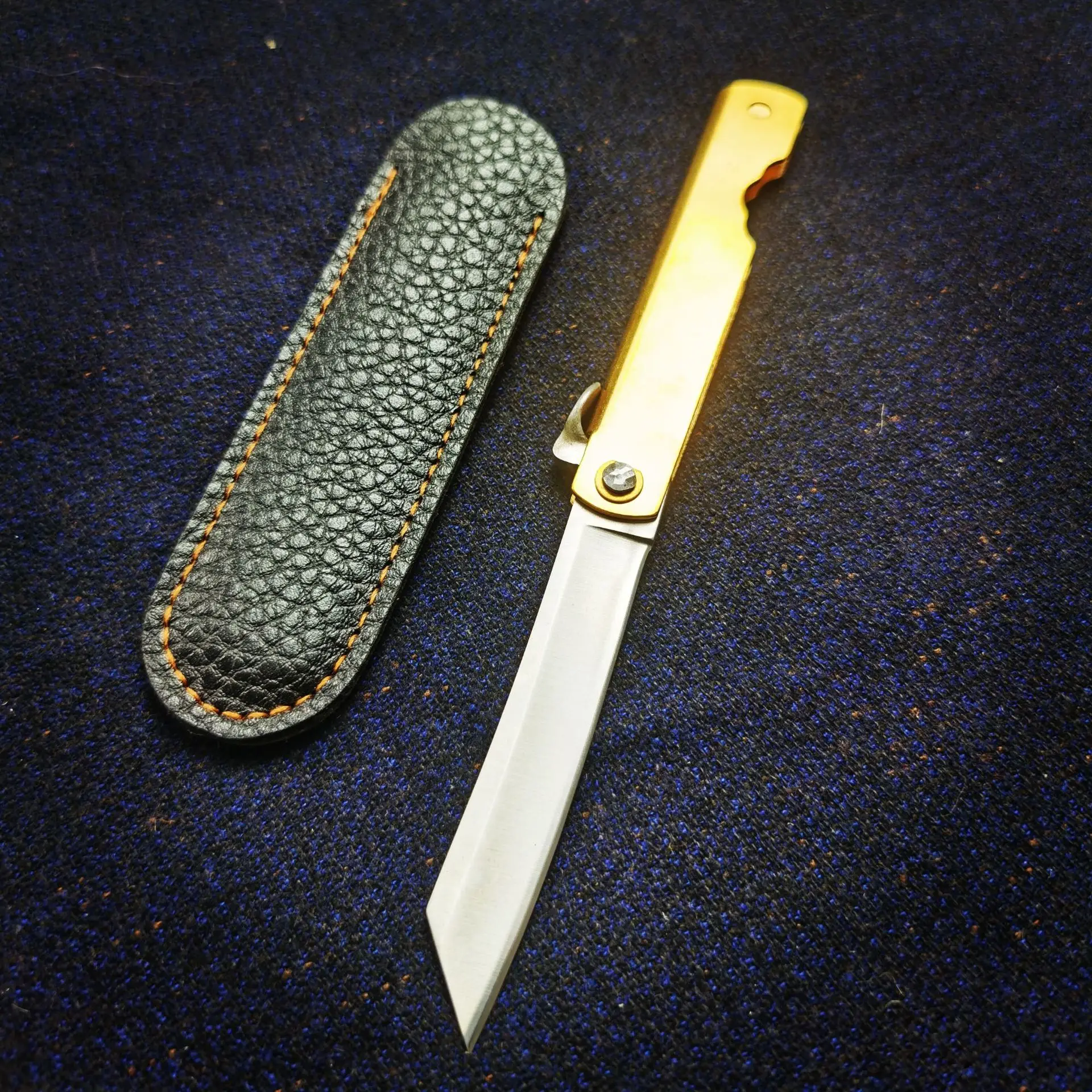 Portable Fishing Outdoor Tools Damascus Mini Self Defense Tactical Copper Handle Manual Folding Knife image 4