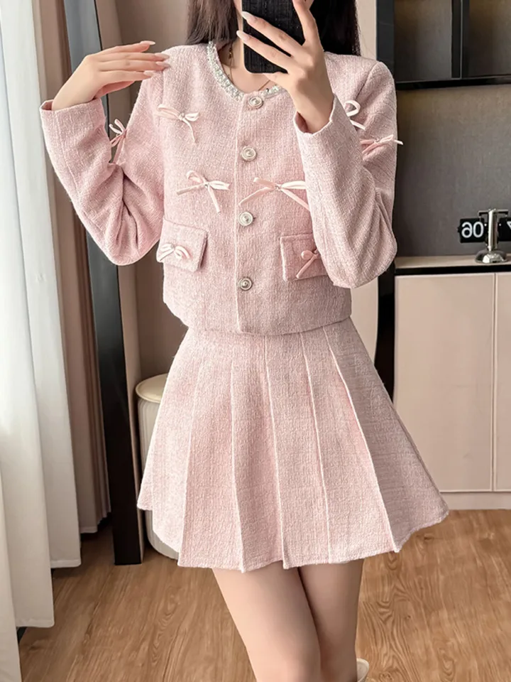 2025 Autumn Winter New French Vintage 2 Pieces Sets Tweed Jacket