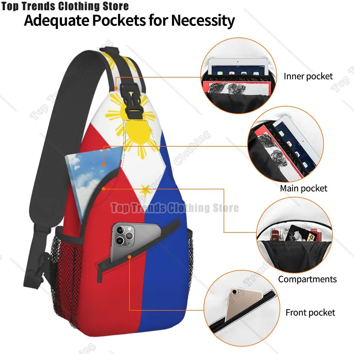 علم الفلبين حقائب الصدر Crossbody جيوب السفر حزمة رسول الرياضة المراهقين حقيبة الكتف للجنسين