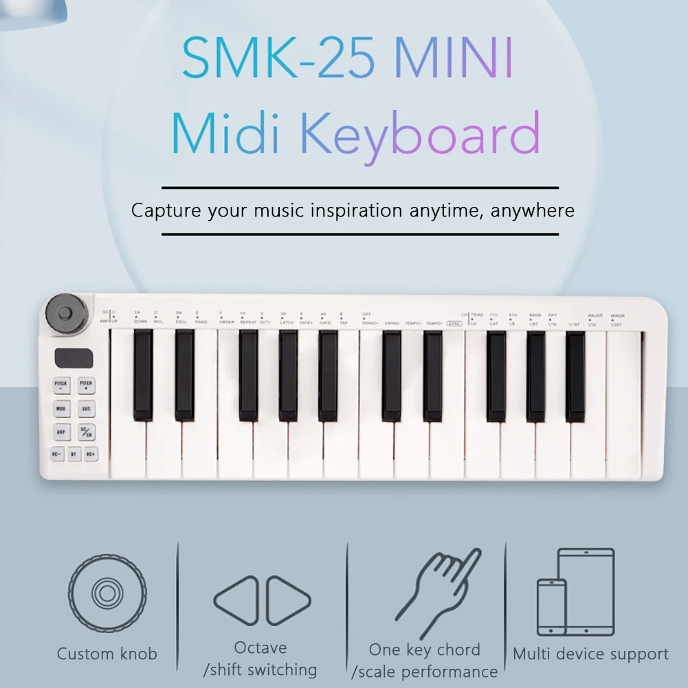 

1 PC Midi Keyboard Controller Usb Rechargeable 25 Keys Smart Wireless Midi-out Mini Portable Midi Keyboard