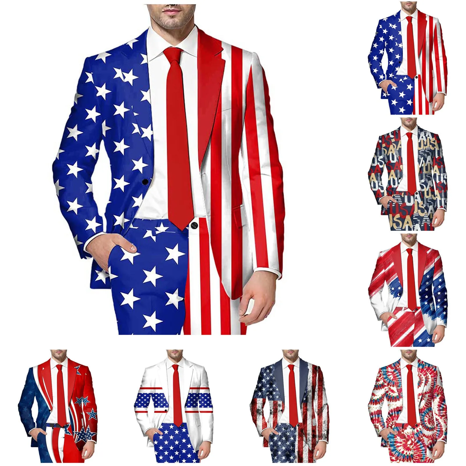 Mens American Flag Printing Casual Long Sleeve Lapel Button Button Suit Jacket Large Size Fun Print Jacket Pocket Mens Business