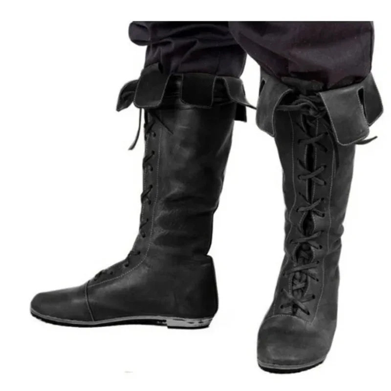 qq273Men عصر النهضة القرون الوسطى بو الجلود القراصنة أحذية رعاة البقر الغربية شيك فارس الأحذية