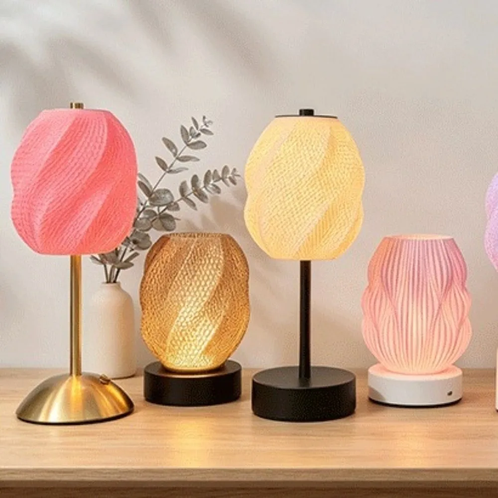 Exquisite 3D Printed Lampshade Layered Wave Texture Design Semi-transparent Desk Lamp Lampshade Decorative Soft Light