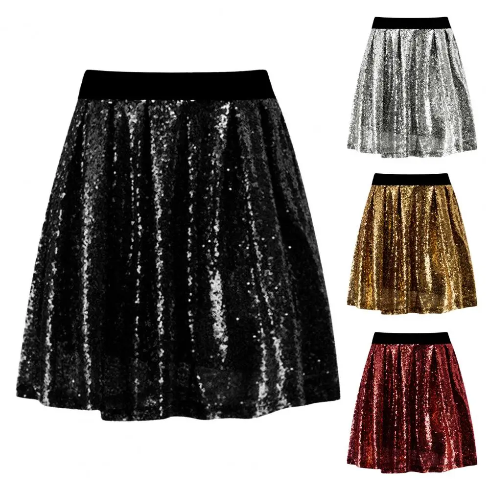 

Women's Gold Sequin Fringe High Waist A-Line Mini Skirt Dance Party Fashion High Waist Solid Short Skirt Loose Sequin Skirts