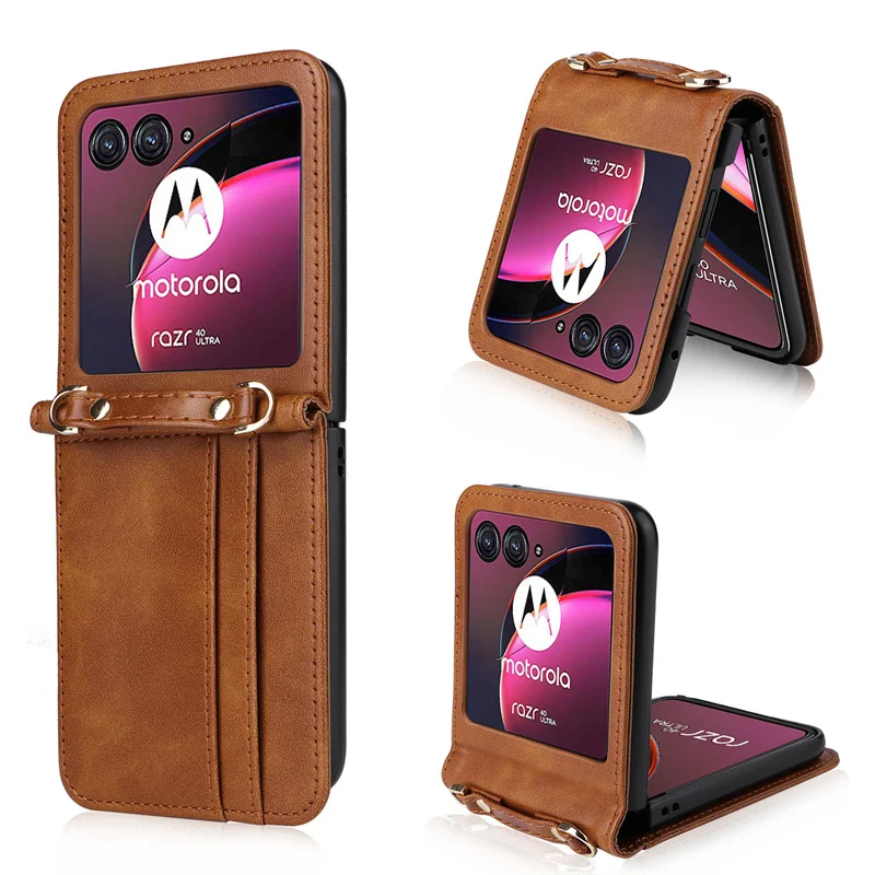 For Motorola Razr 50 Ultra Lanyard Integrated Flip PU Leather Card Holder Wallet Leather Case For Moto Razr Plus 2024 Phone Case