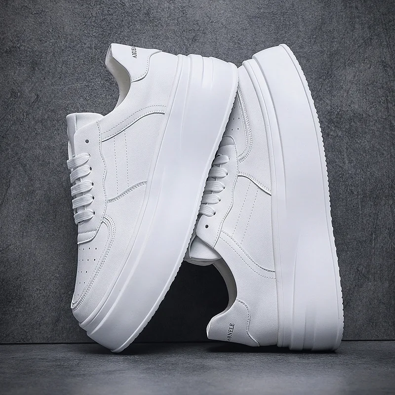 

men's leisure white shoes breathable genuine leather flats shoe youth street style platform sneakers brand designer footwear man