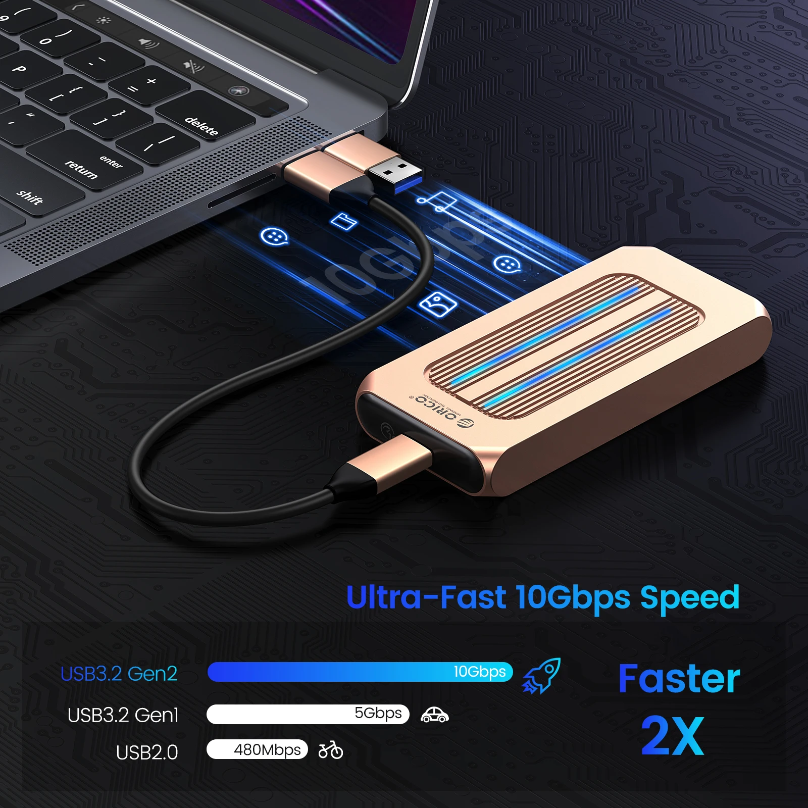 ORICO-Boîtier SSD RVB M.2, 10Gbps, M2 NVMe, tout en aluminium, USB 3.1, Gen2, Solid State Drive pour Gamer Video Edition