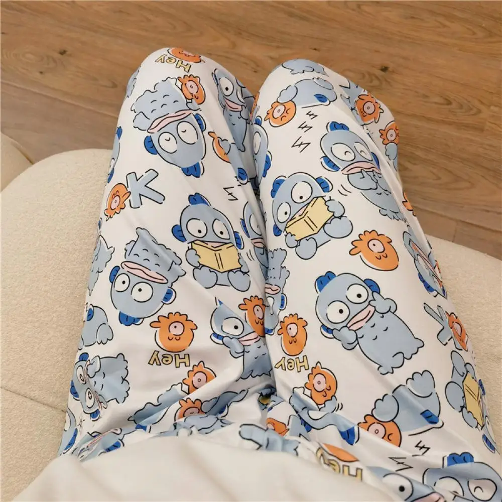 Sanrioed Anime Hangyodon Pajama Pants Spring Wide Leg Pants Kawaii Vintage American Style Cotton Loose Casual Walk Homewear Cute