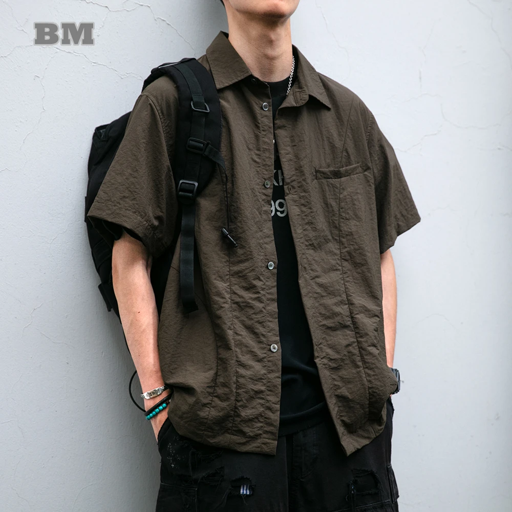 

Japanese Vintage Work Shirt Men Quick Dry Short Sleeve Summer Streetwear Casual Cooling Fashion Casual Top Hrajuku Shirts Male